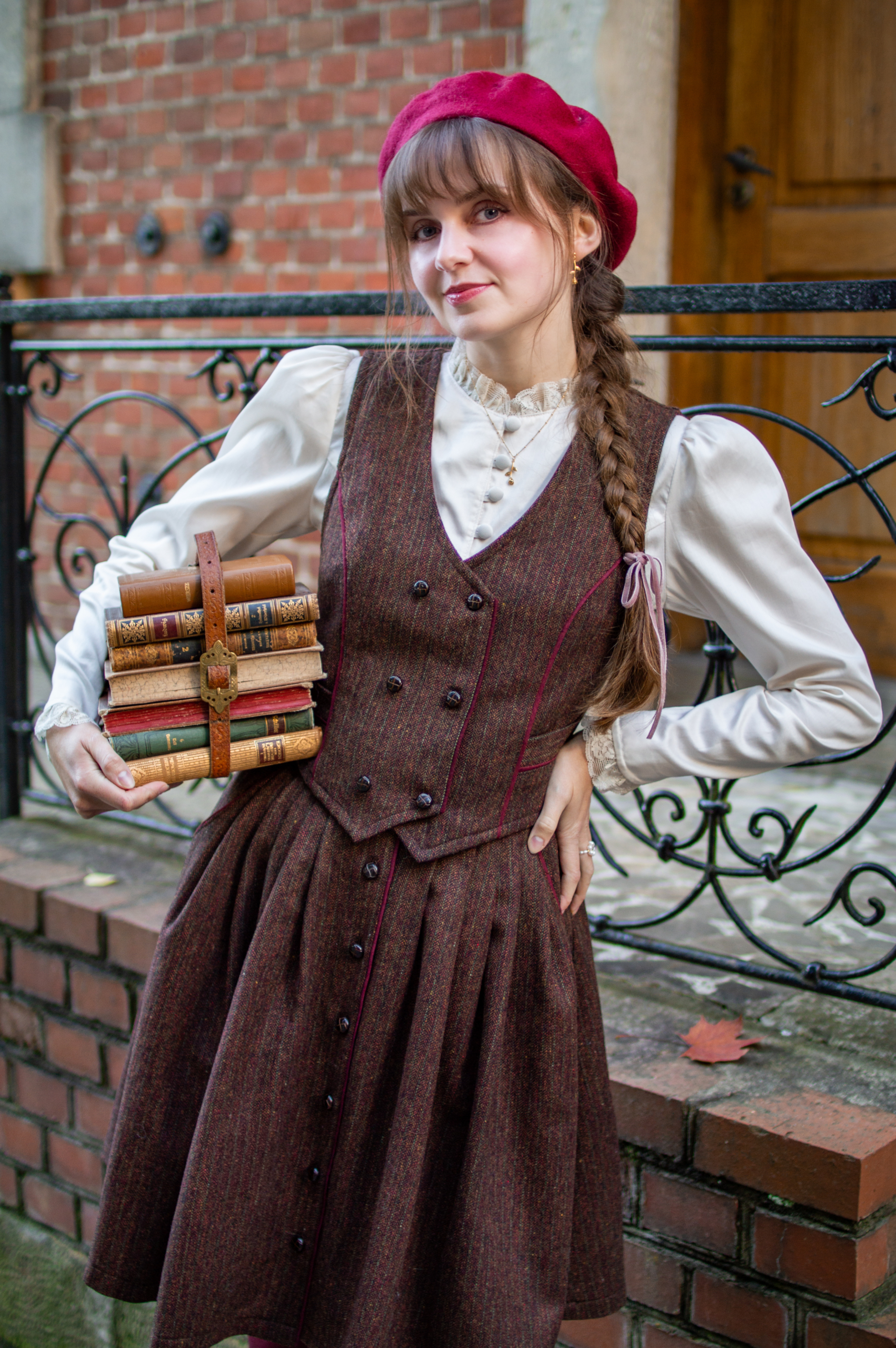 Brown and burgundy merino wool vintage waistcoat